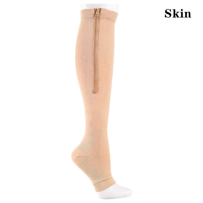 Zipper Compression Socks Knee High Support Stockings Running Hiking Travel