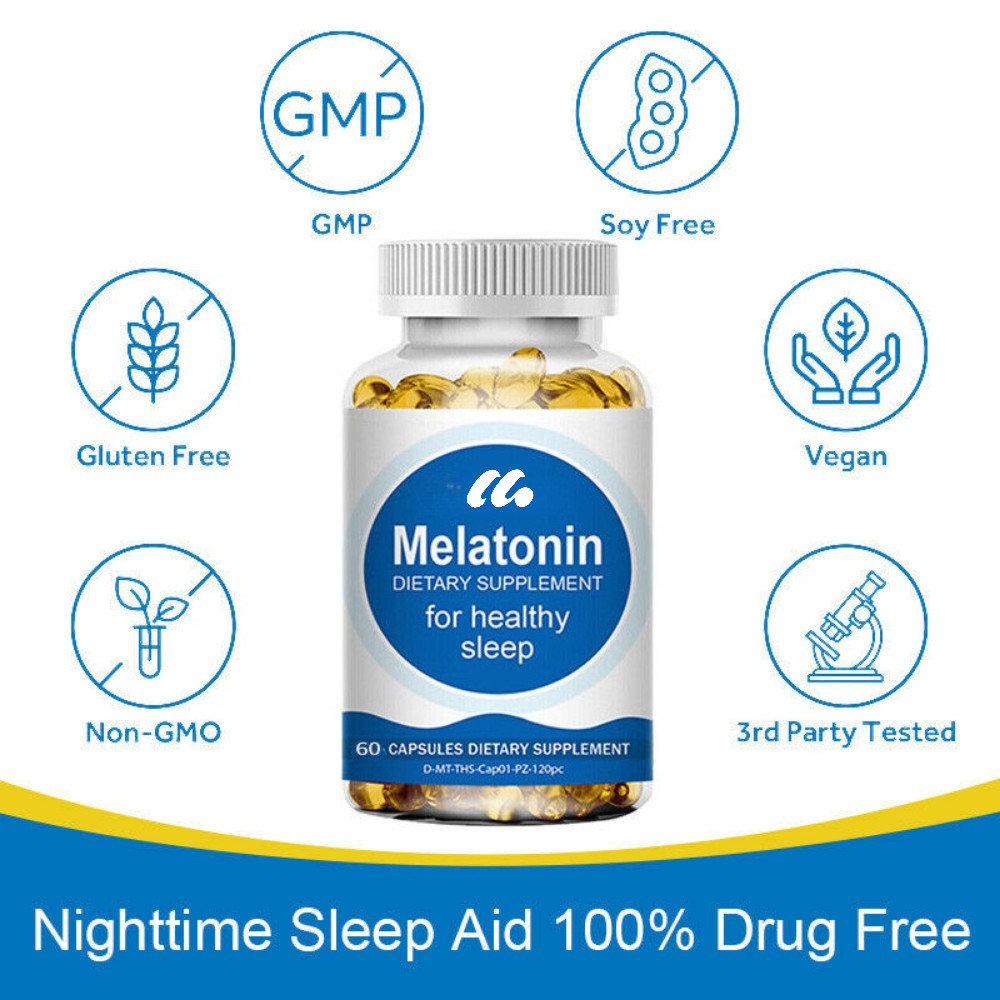 Qty 60 Natural Capsules 10mg For Better Sleep Relieve Stress Sleep Health