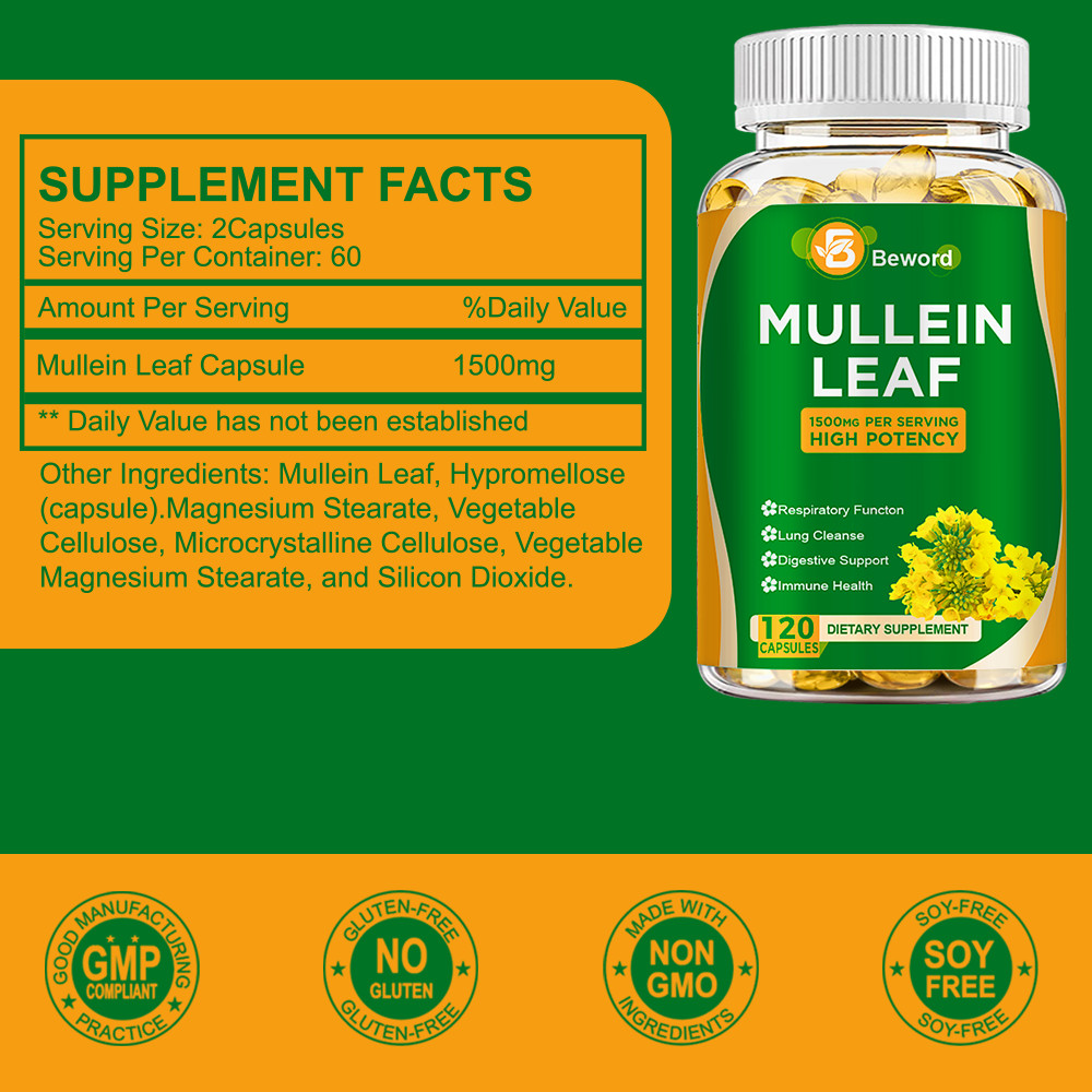 Mullein Leaf Capsules – Lung Cleanse & Cough Relief, Respiratory Health, Detox