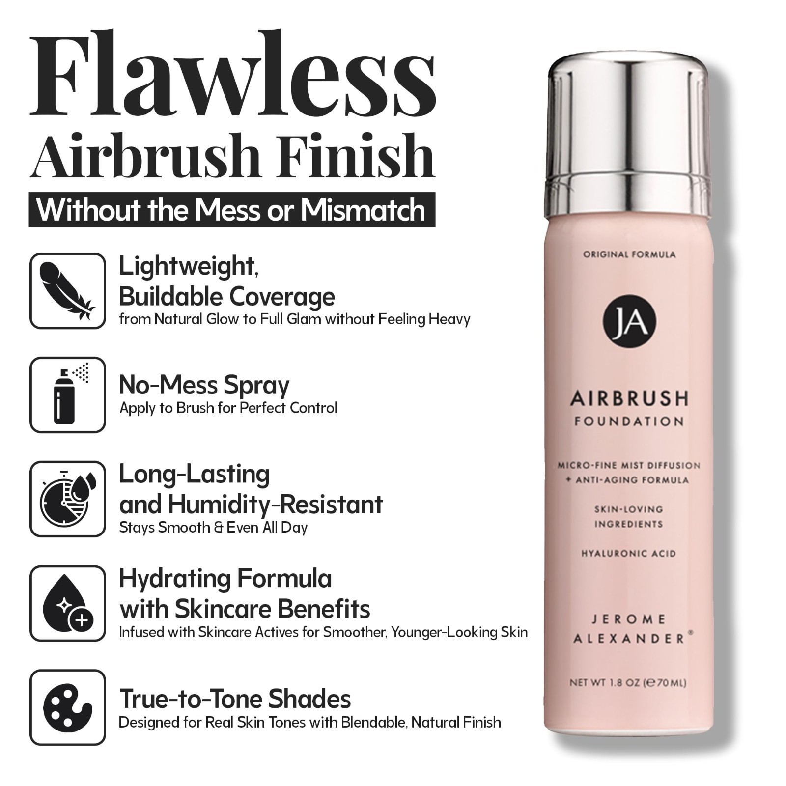 Airbrush Foundation 2pc Set – Light Medium, Kabuki Brush & Mist Spray, Buildable