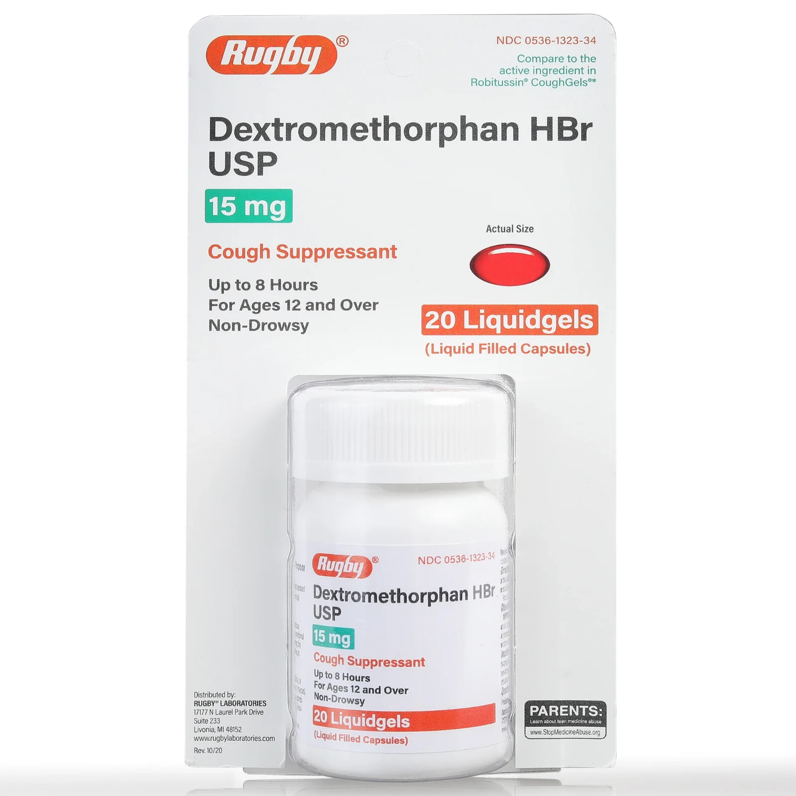 Rugby Dextromethorphan HBr USP 15 mg – 20 Softgels | CoughGels