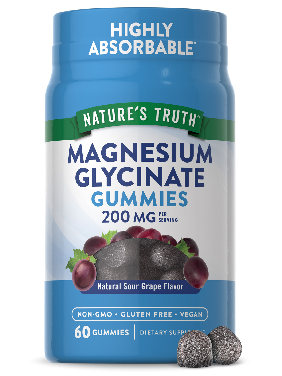 Magnesium Glycinate 200 mg | 60 Gummies | Vegan, Non-GMO | by Nature’s Truth