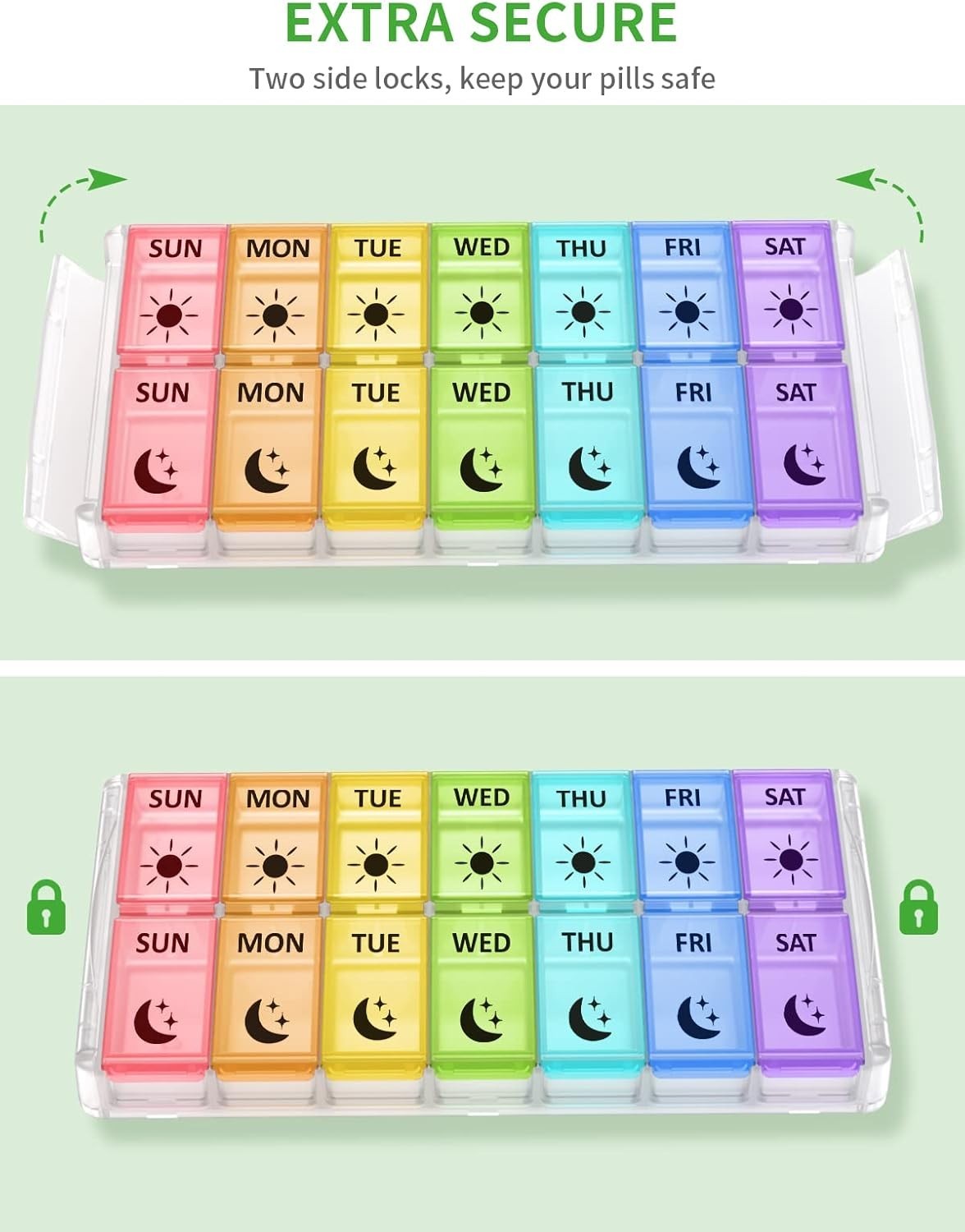 BPA-Free Extra Large Pill Organizer – Portable 14 Compartment Medicine Keeper