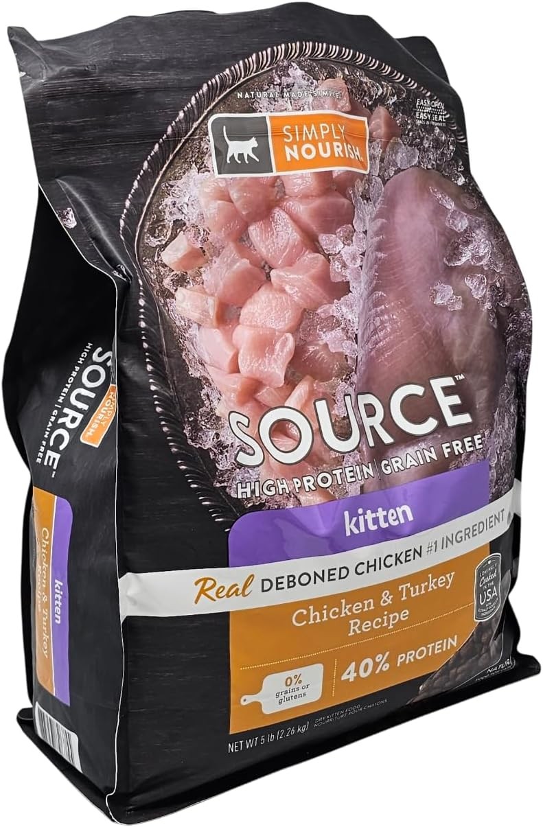 SIMPLY NOURISH Source High Protein Kitten Chicken and Turkey Dry Cat Food,5 Poun
