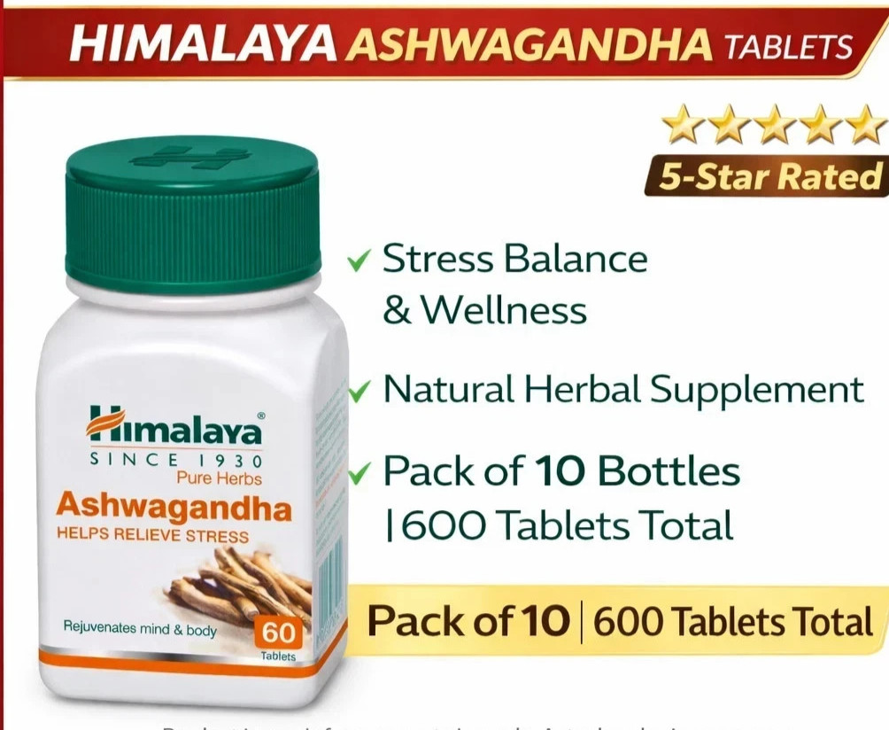 Himalaya Ashwagandha Tablets 600 Tablets (10×60) | Stress & Wellness | Exp 2028