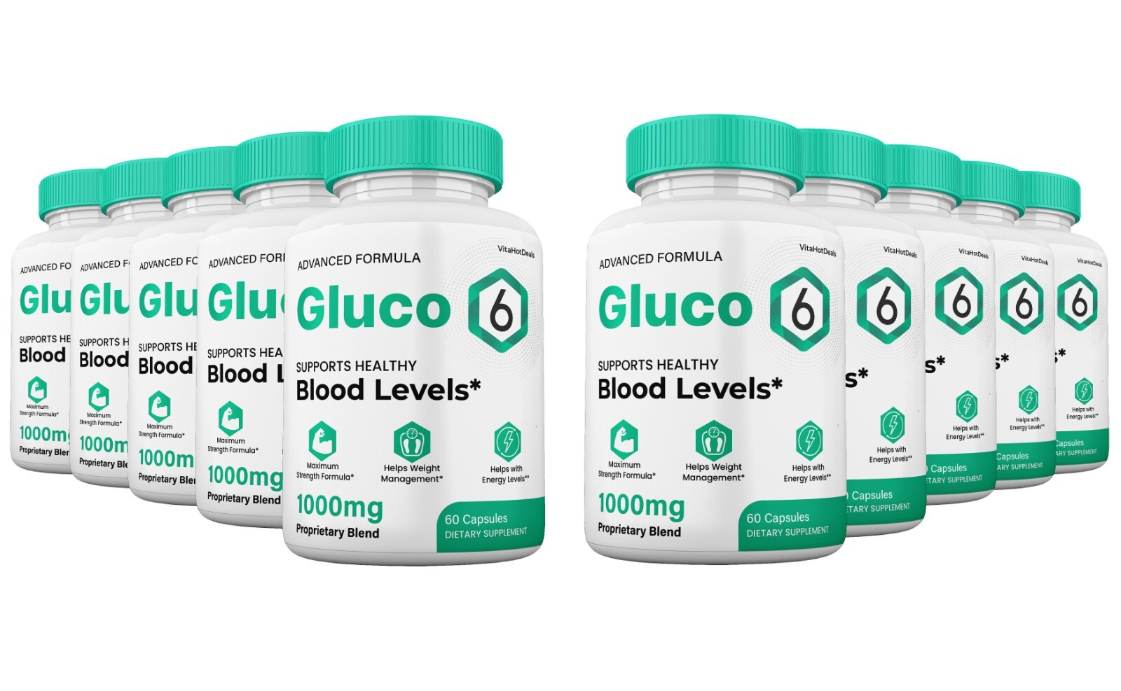 Gluco 6 Blood Support Capsules, Gluco6 Pills All Natural Formula (10 Pack)