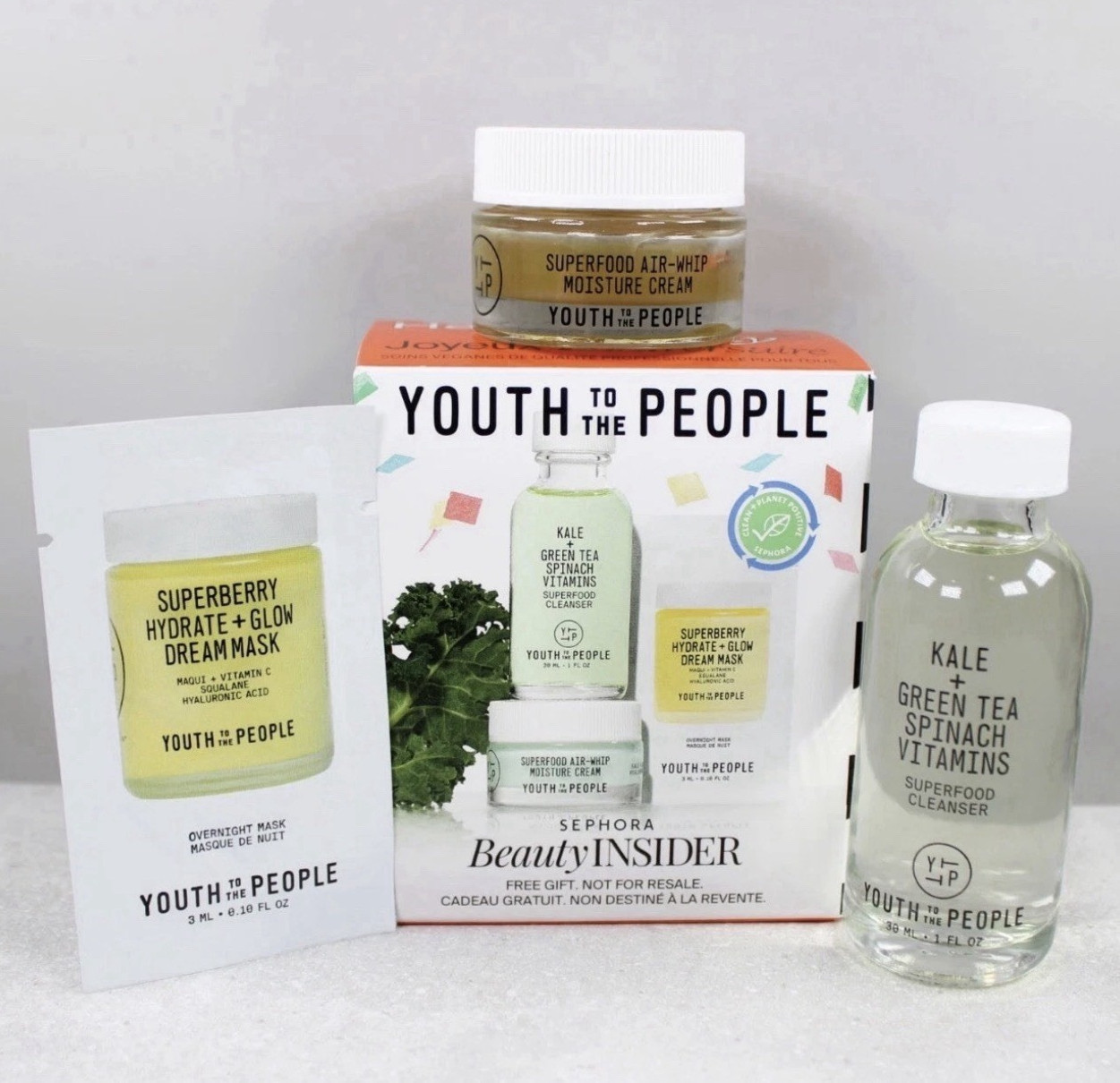 Youth To The People Mini Hydrating Face Set Cleanser Moisturizer Overnight Mask