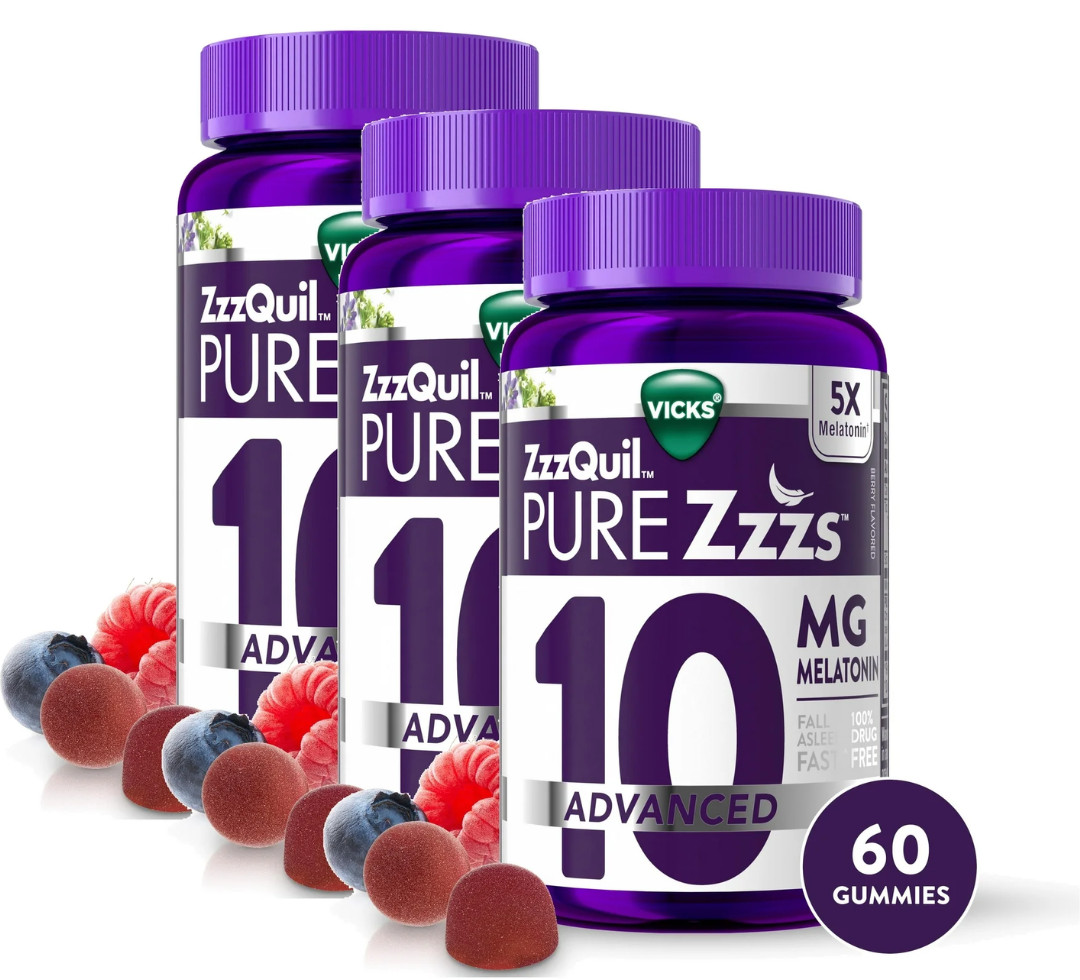 ✅ Vicks ZzzQuil PURE Zzzs, Advan 10Mg Melatonin Gummies, Berry 180Ct *x3 60CT* ✅