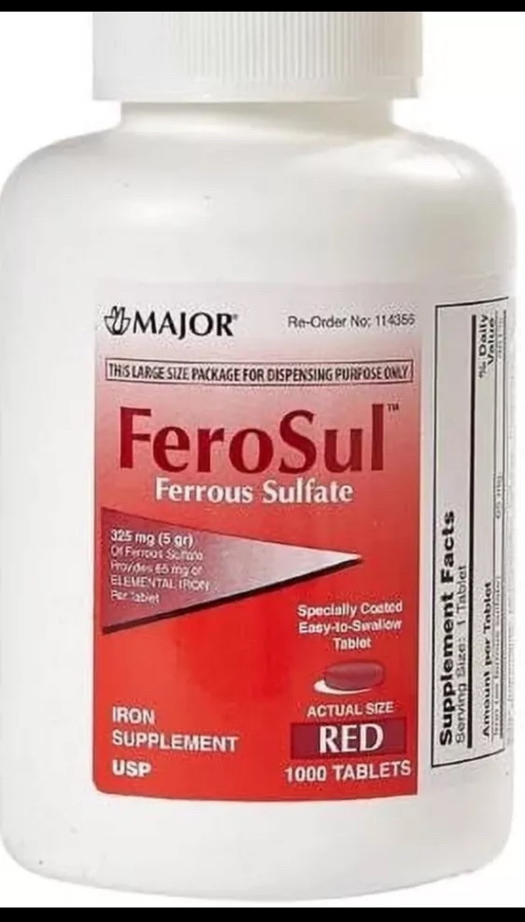 Major FeroSul 325 mg Ferrous Sulfate Iron Supplement – 1000 Red Tablets | Feosol