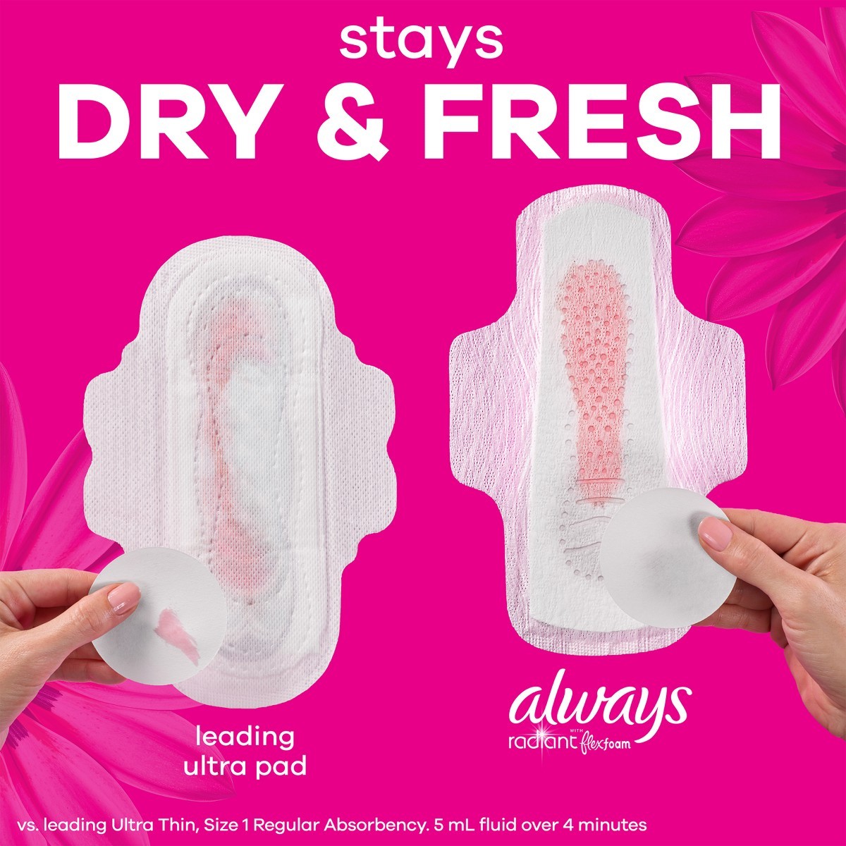 Always Radiant Extra Heavy Flow Absorbency with Flex Foam Pads – Scented – Size3