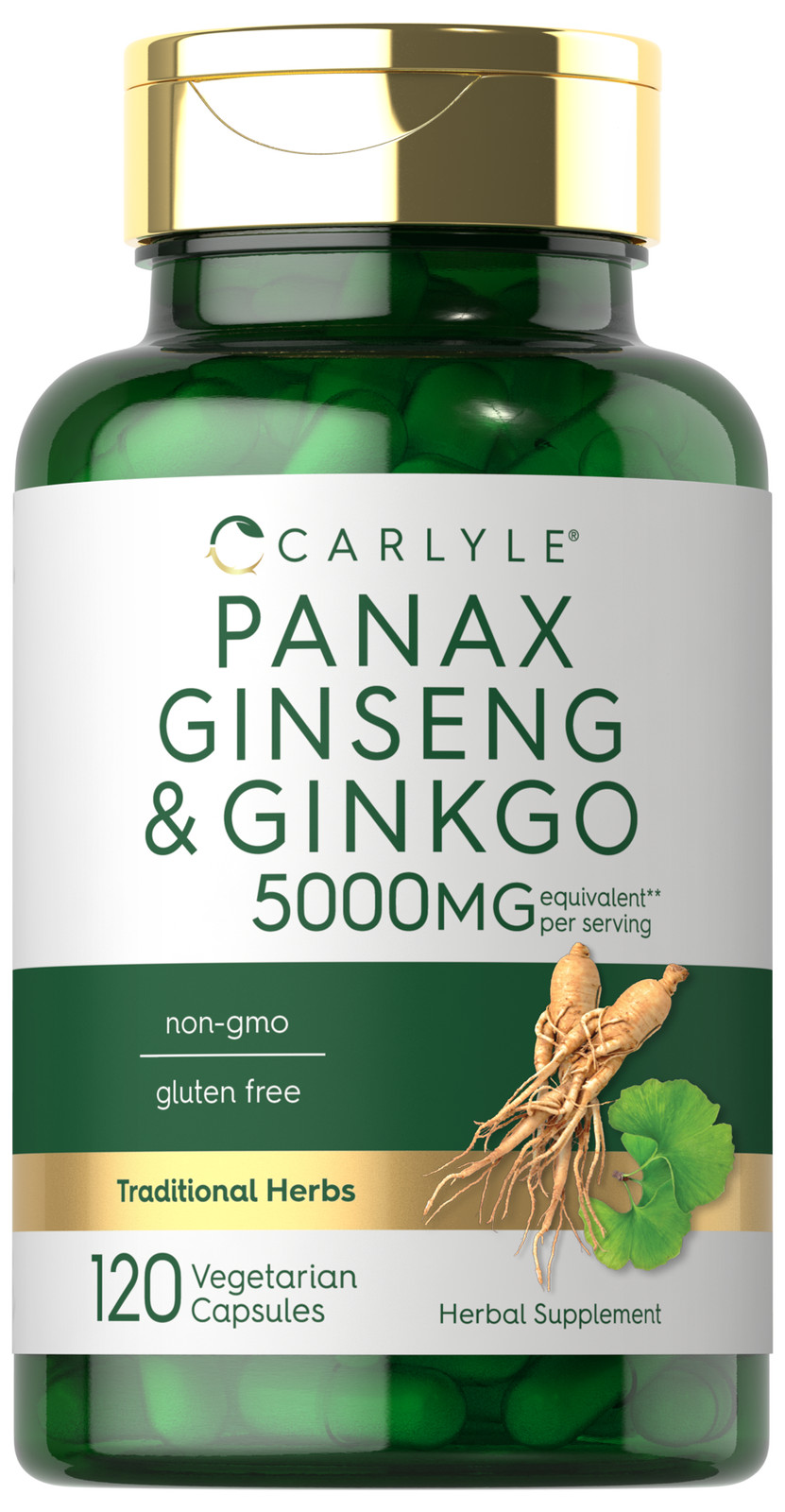 Panax Ginseng + Ginkgo Biloba | 120 Capsules | 5,000mg | Vegetarian | by Carlyle