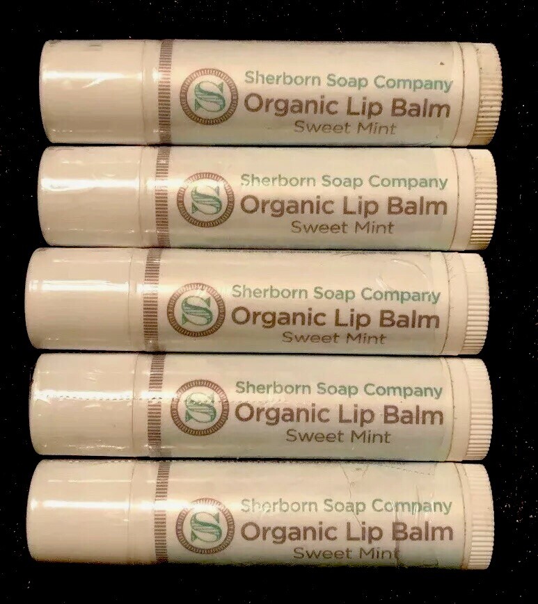 Lot Of 5-Sherborn Soap Co. Organic Lip Balm-SWEET MINT-Sun/Wind/Cold-Sealed-0.5