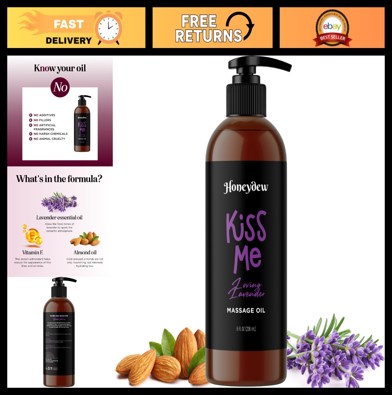 Aromatherapy Lavender Massage Oil for Couples – Vegan & Non-Greasy 8 Fl Oz
