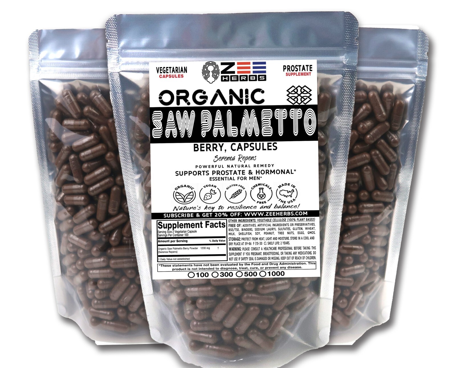 Organic Saw Palmetto Berry Capsules – 1200mg Pure Natural Saw Palmetto Berry
