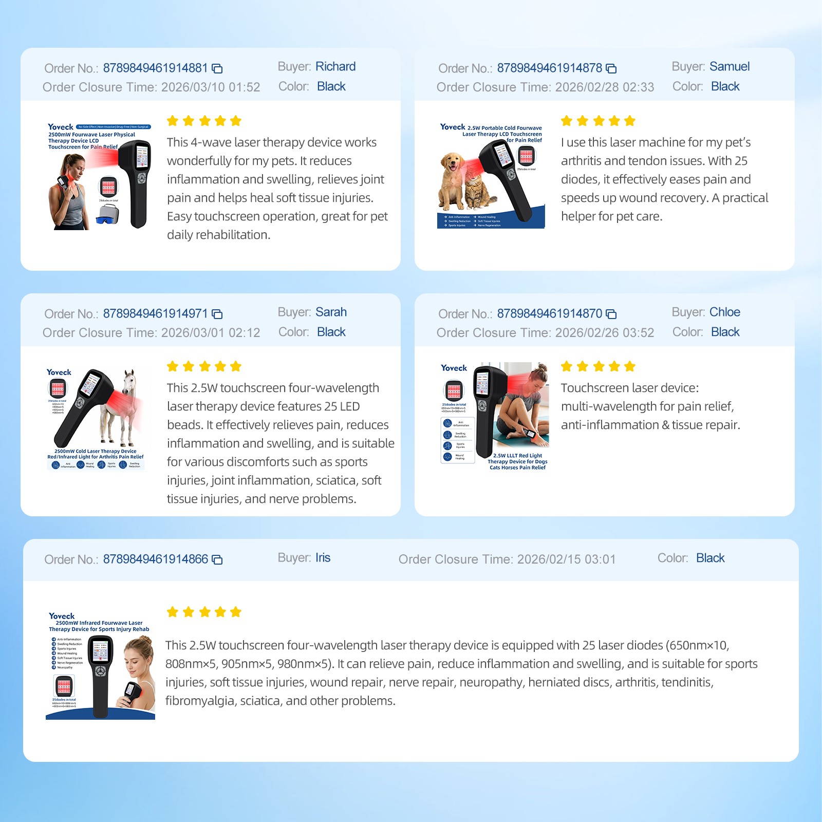 2.5W FourWave Laser Therapy Device Touchscreen 25 Diodes Human & Pet Pain Relief