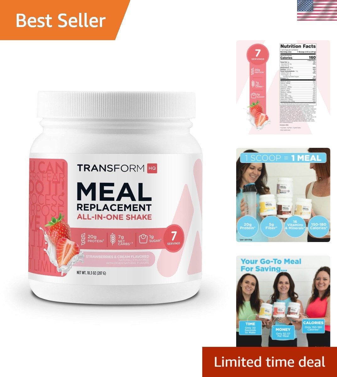 Non-GMO Strawberry & Cream Shake Powder – 7 Servings for Nutritional Needs