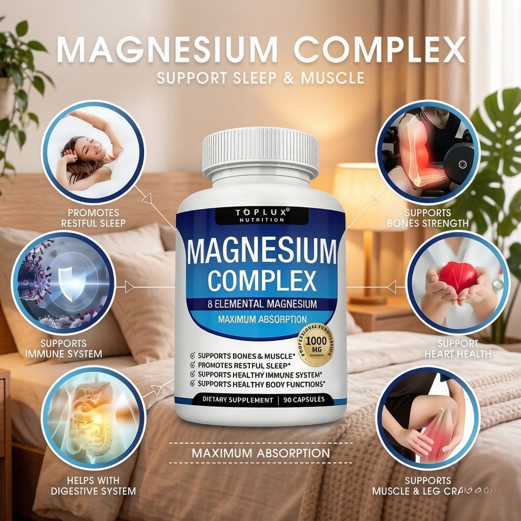 TopLux Magnesium Complex 1000mg – 7 Forms for Sleep & Muscle Support, 90ct