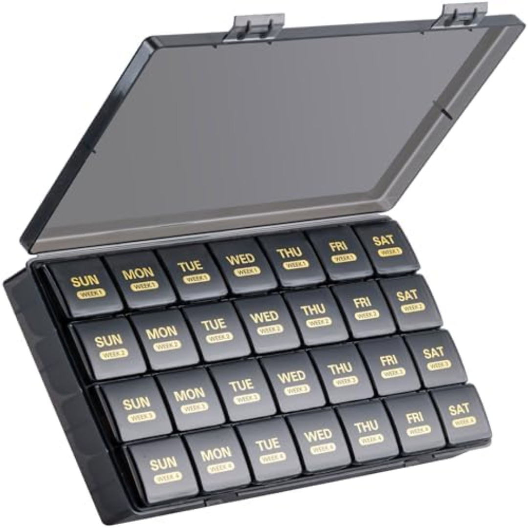 Large Monthly Pill Organizer 28 Days Portable One Month Pill Box Weekly Case