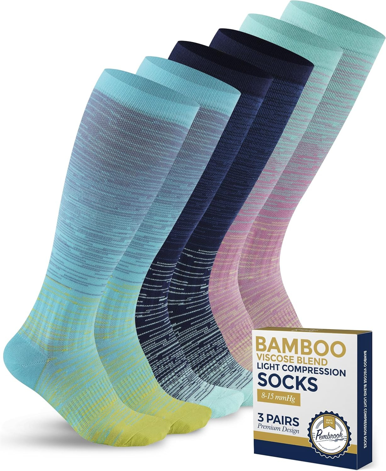 Bamboo Viscose Light Compression Socks – 3 Pairs | 8-15 Mmhg Compression Socks |