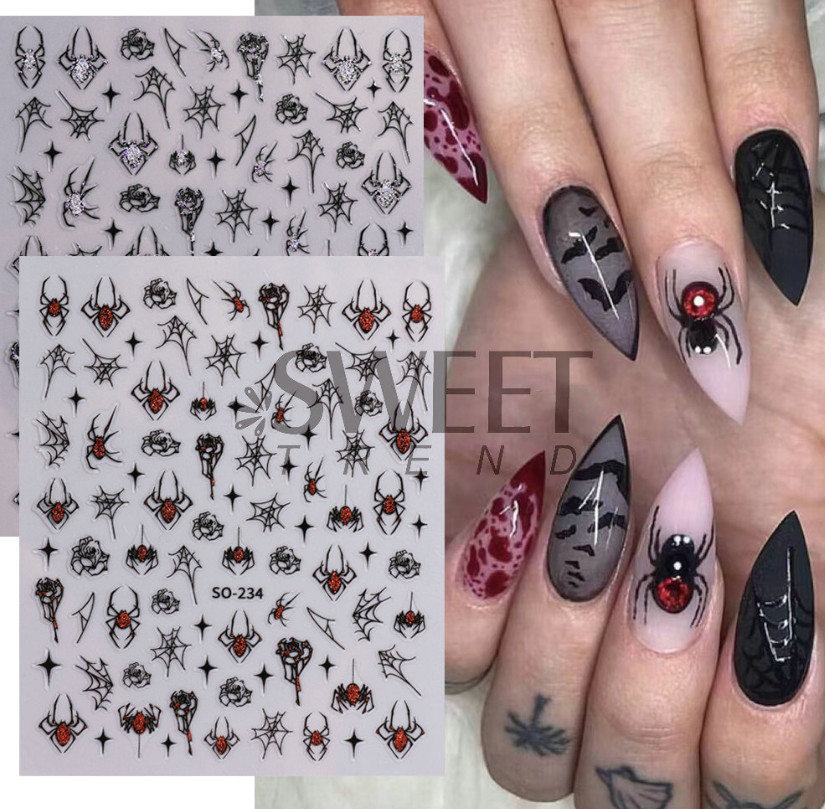 2Pcs Halloween Nail Art Sticker Spider Web Adhesive Slider Decoration SO234 NH27