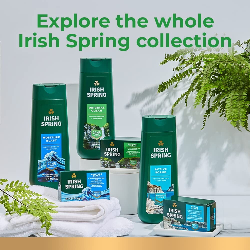 4 Pack Irish Spring Active Scrub Exfoliating Body Wash for Men, 20 Fl oz (591ML)