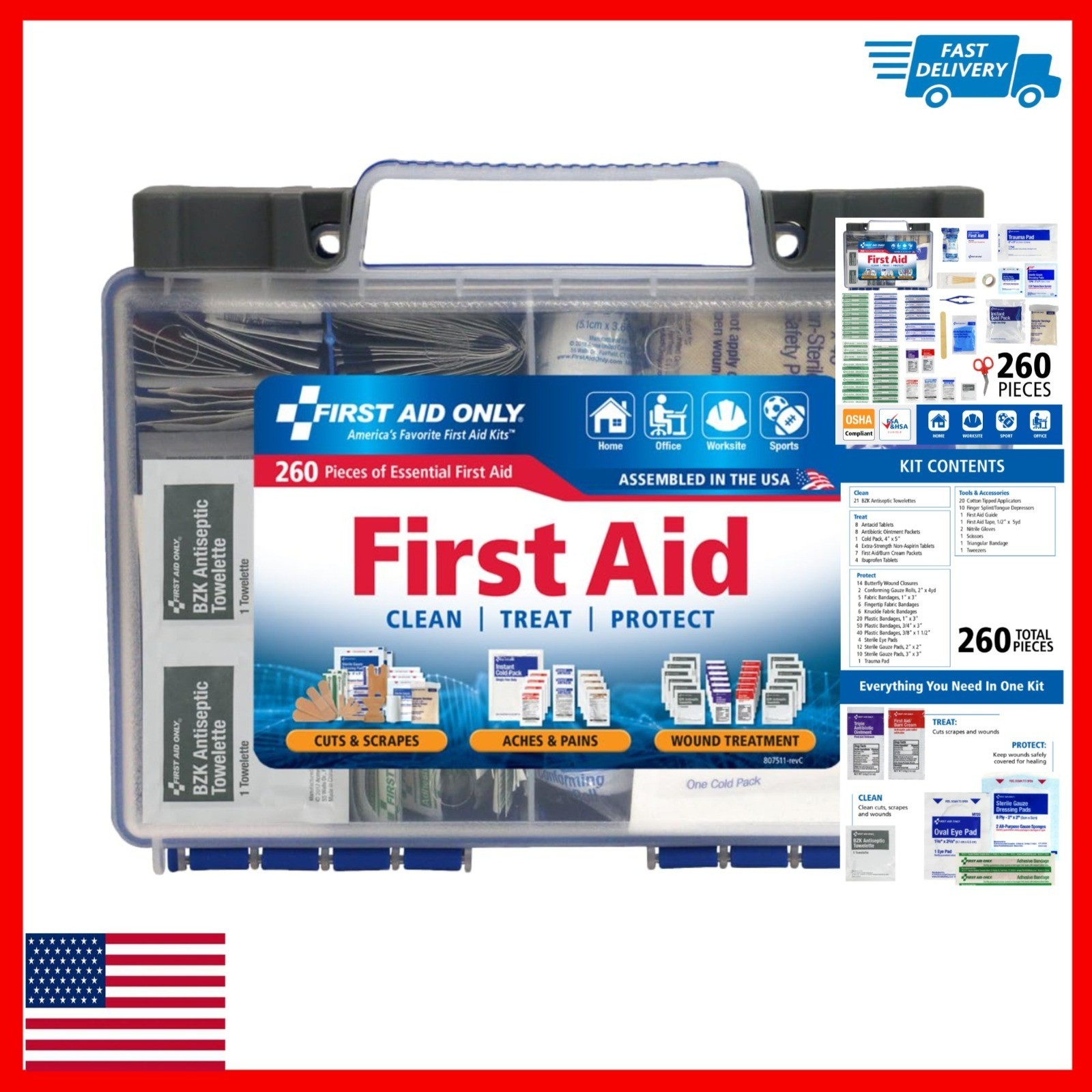 First Aid Only OSHA-Compliant First Aid Kit for 50 People – 260 Pieces