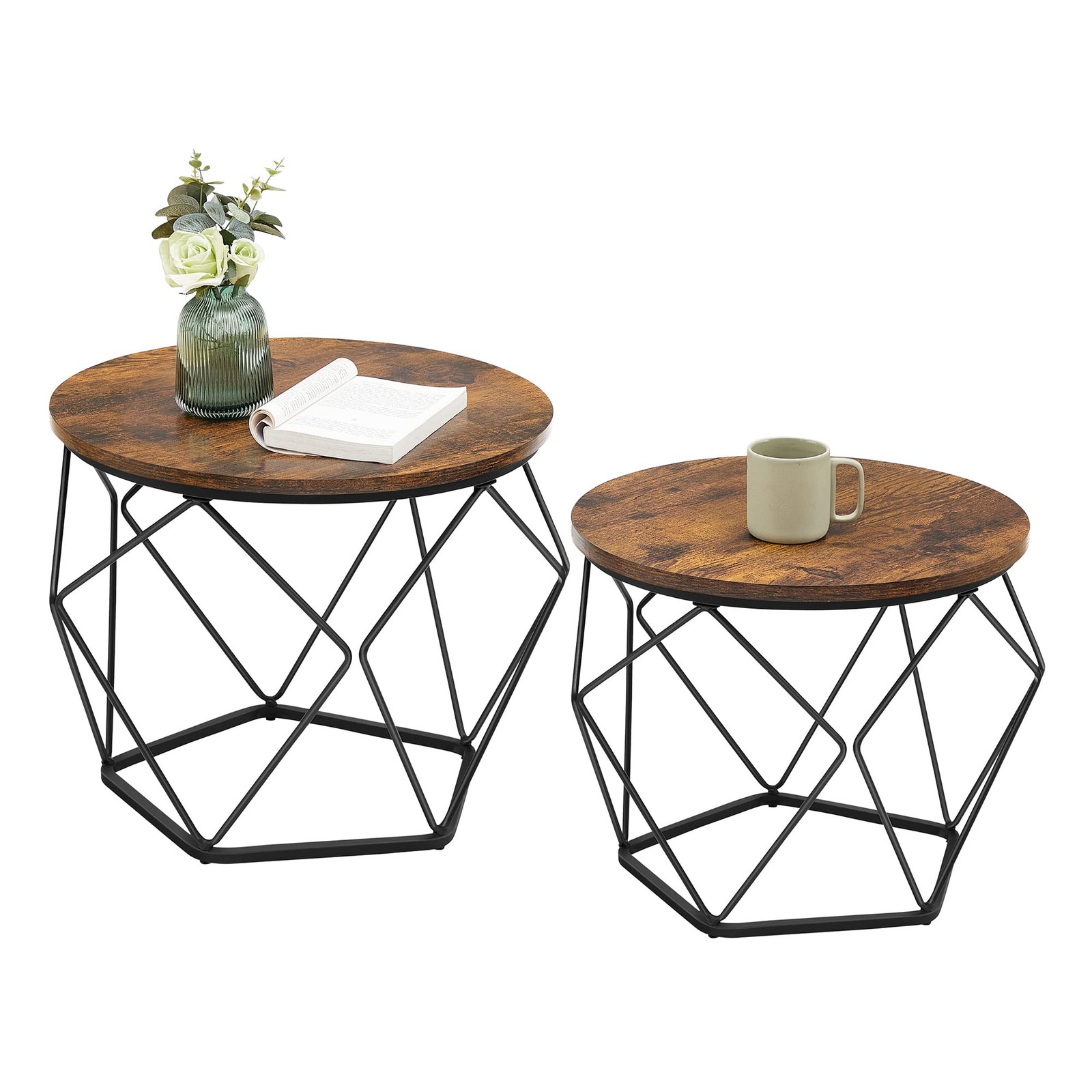 Vasagle Small Coffee Table Set Of 2 Round Coffee Table Steel Frame Side End