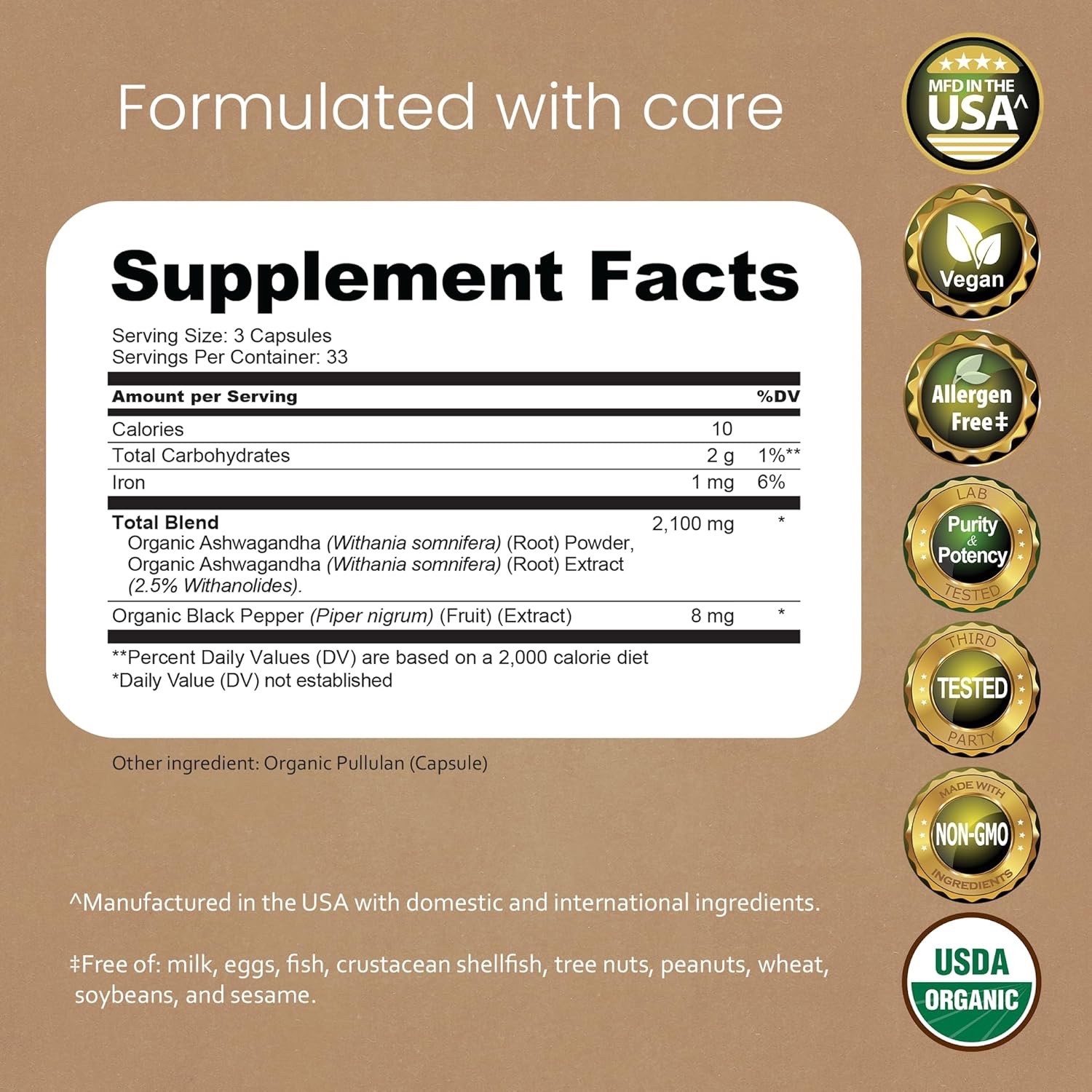 Organic Ashwagandha 2100mg – 100 vegan capsules 100% Pure Organic