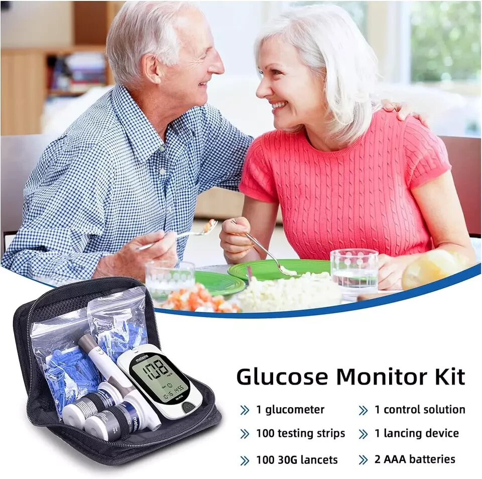 NEW Complete Kit Metene TD-4116 Blood Glucose Monitor / 100 Strips / 100 Lancets