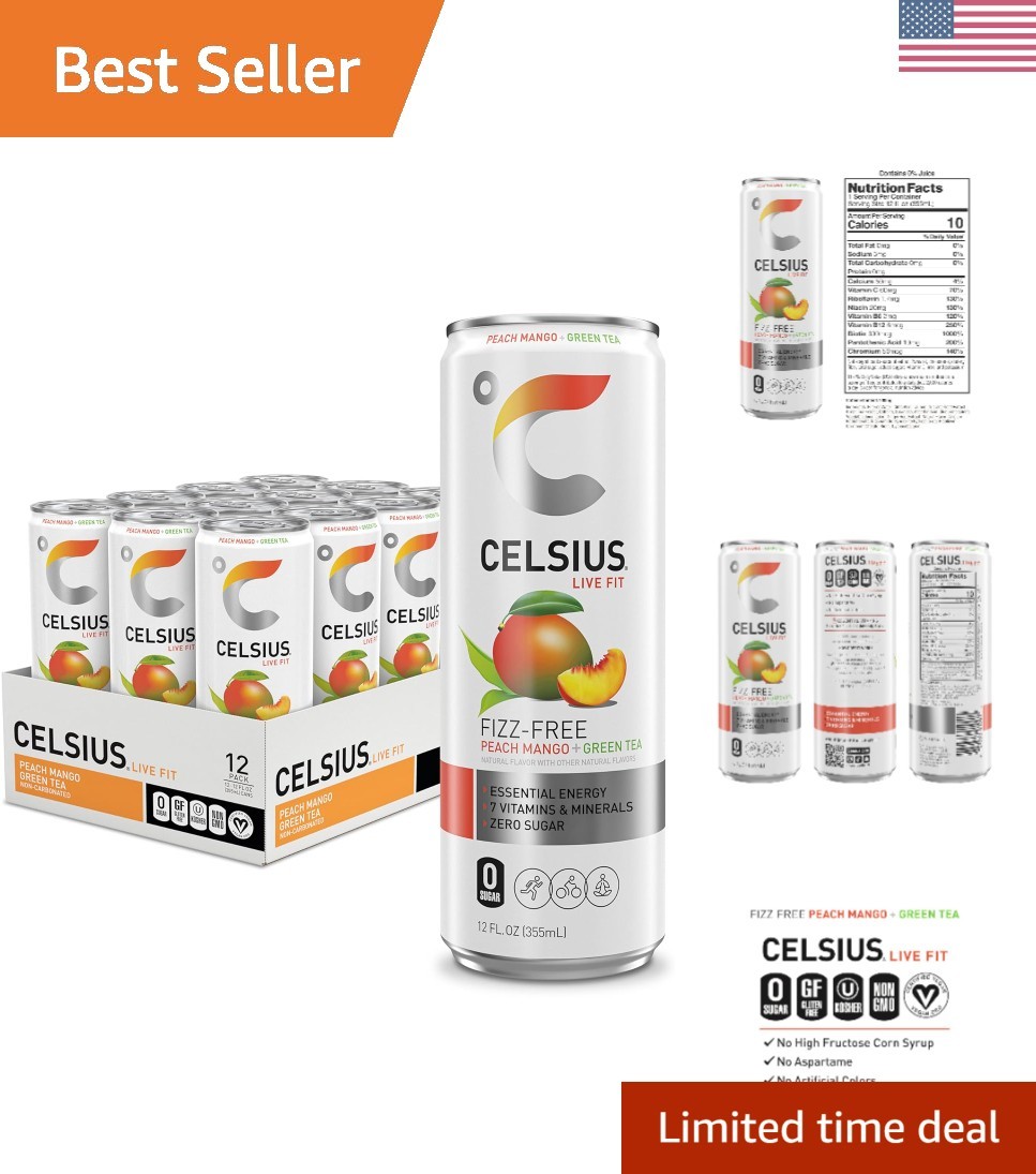 Peach Mango Green Tea, Functional Essential Energy Drink 12 Fl Oz Pack of 12
