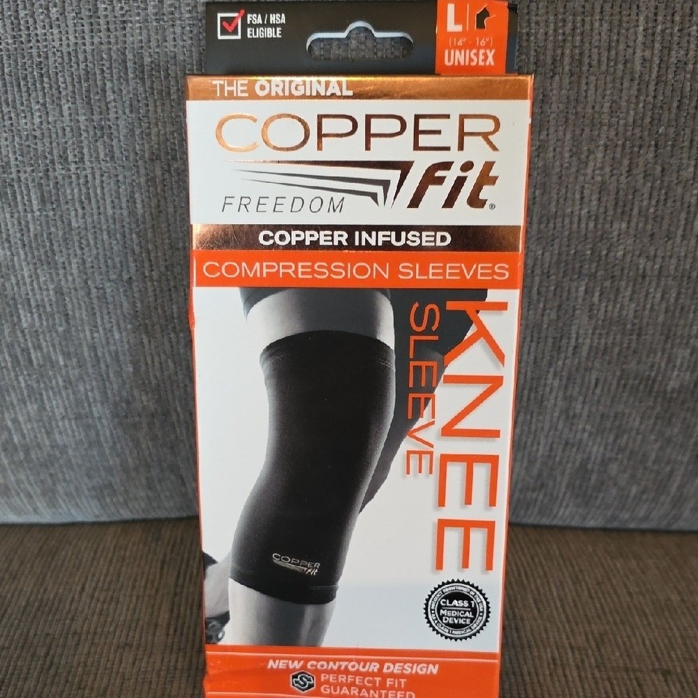 Copper Fit Black Knee Compression Sleeve, Size Large, Unisex, New