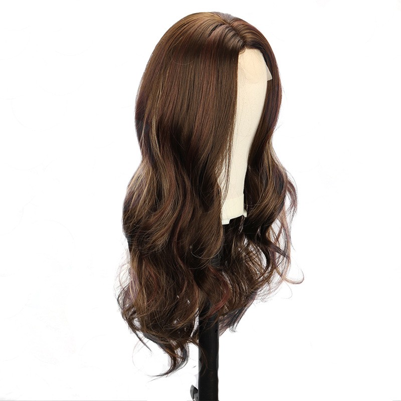Mix Color Middle Part Big Wave Long Curly Synthetic Lace Wig Full Head Wig