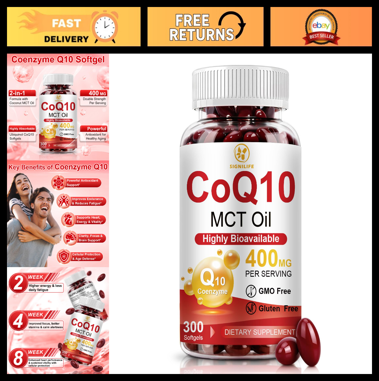 CoQ10 400mg Softgels with MCT Oil – Antioxidant Heart & Energy Support, Non-GMO