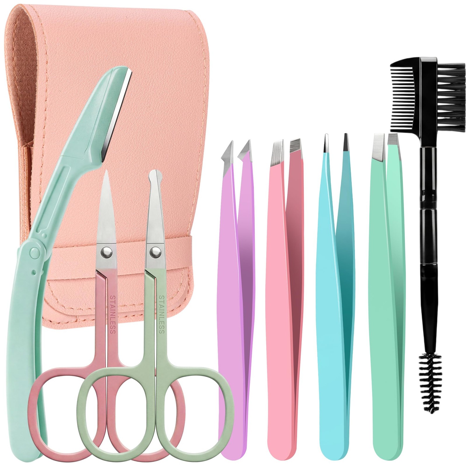 8 in 1 Tweesers for Women Facial Hair, Precison Eyebrow Kit with Colourful