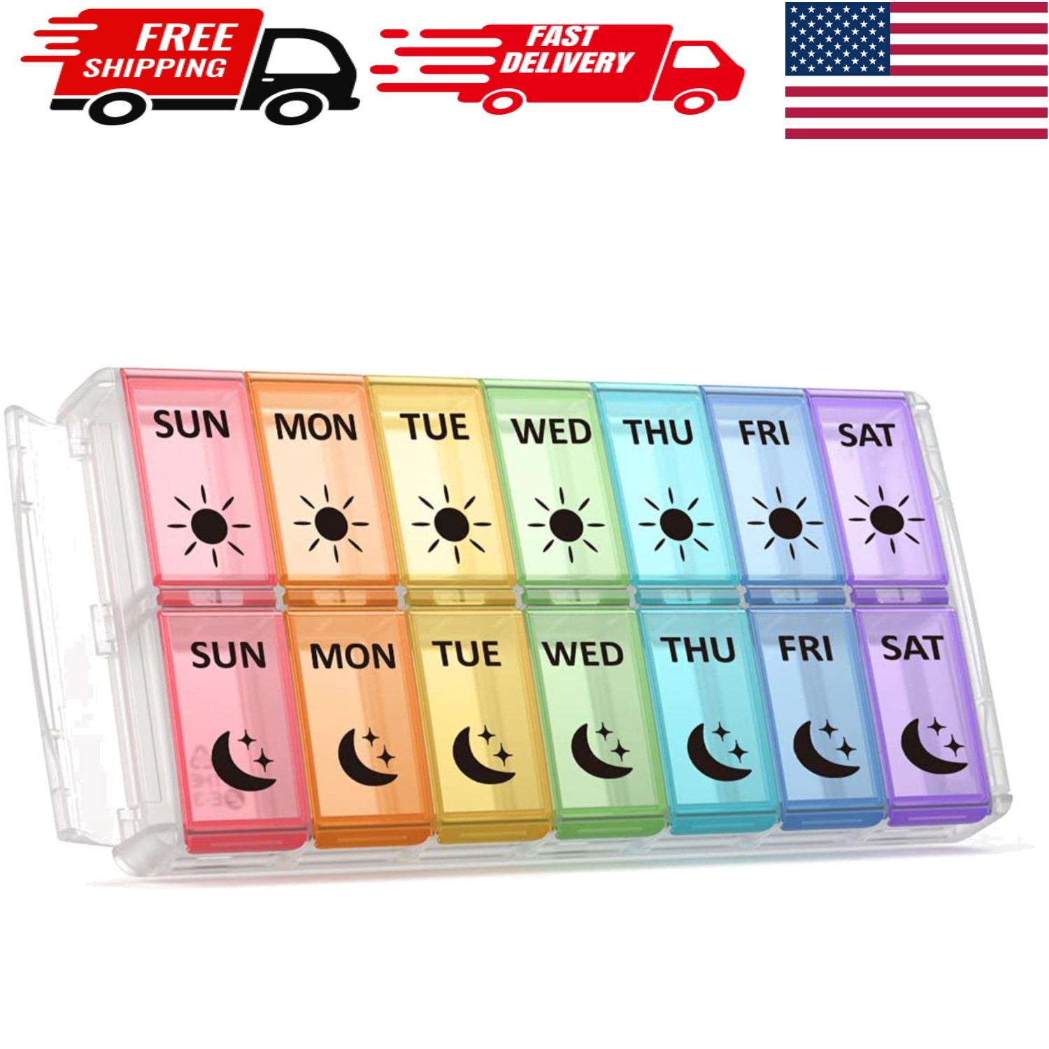 BPA-Free Extra Large Pill Organizer – Portable 14 Compartment Medicine Keeper