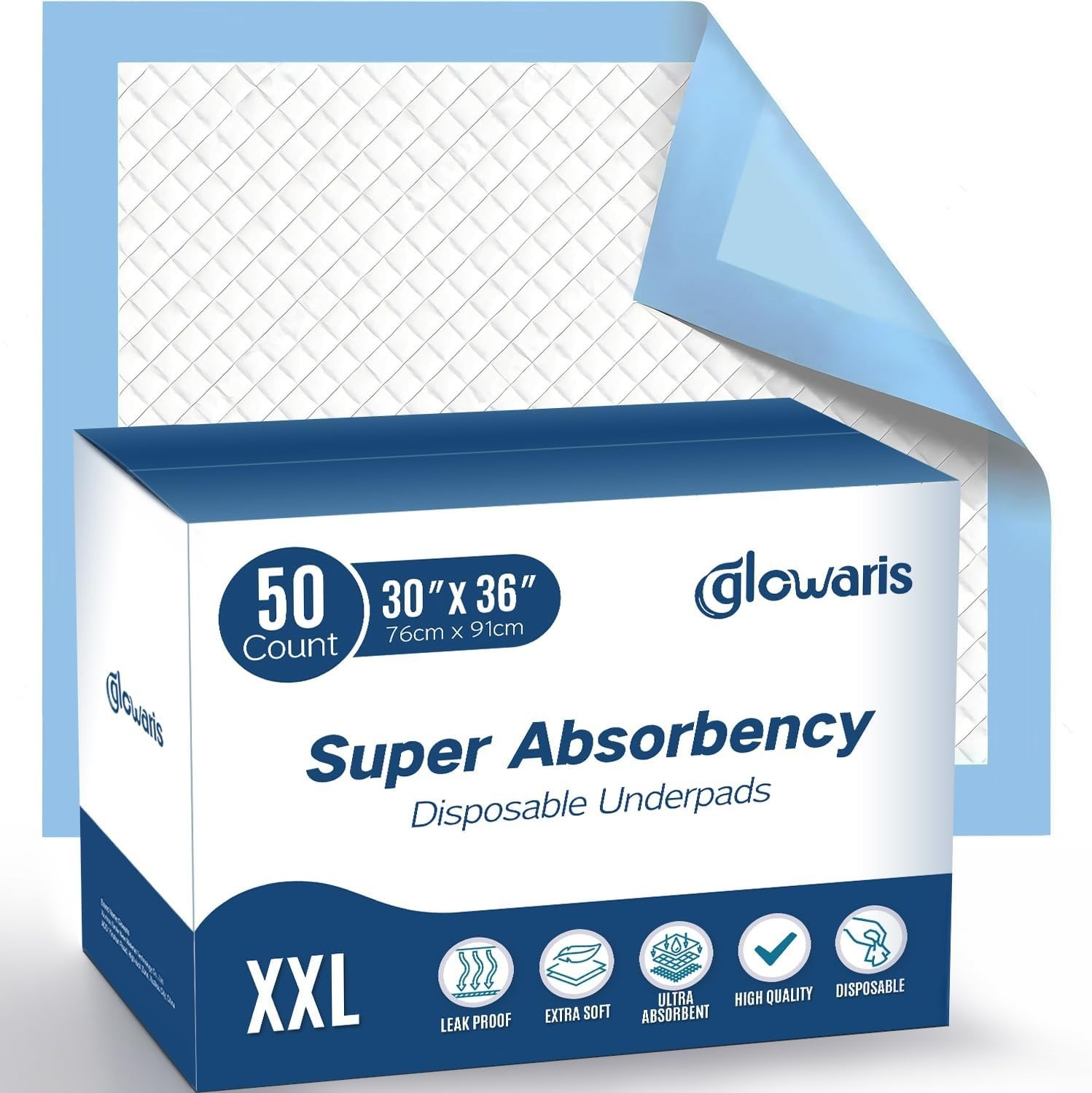 50 Count 30” x 36” XXL Disposable Underpads, Super Absorbent Leakproof Quick …