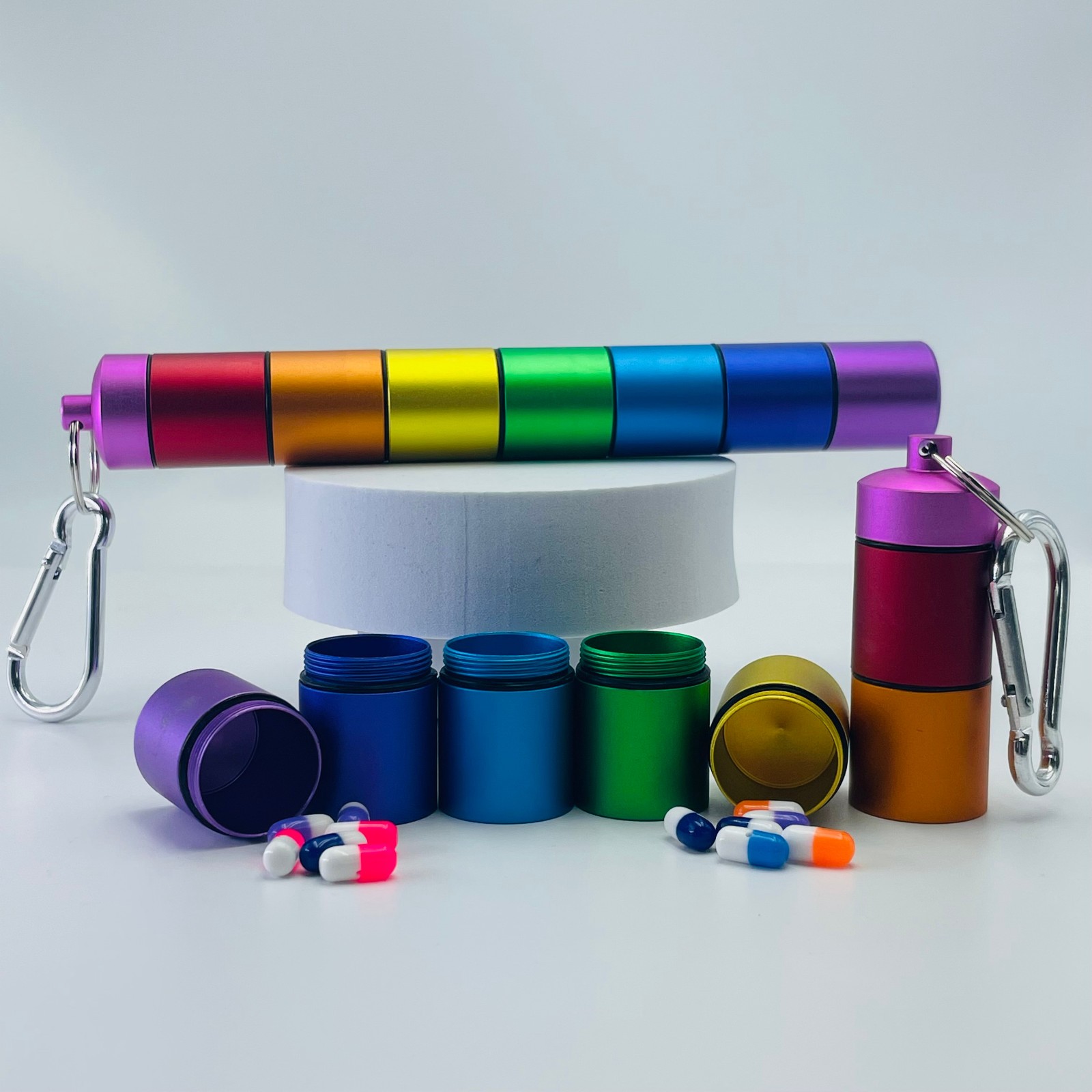 Weekly Metal Pill Box Organizer 7 Day Portable Waterproof Keychain Pill Holder