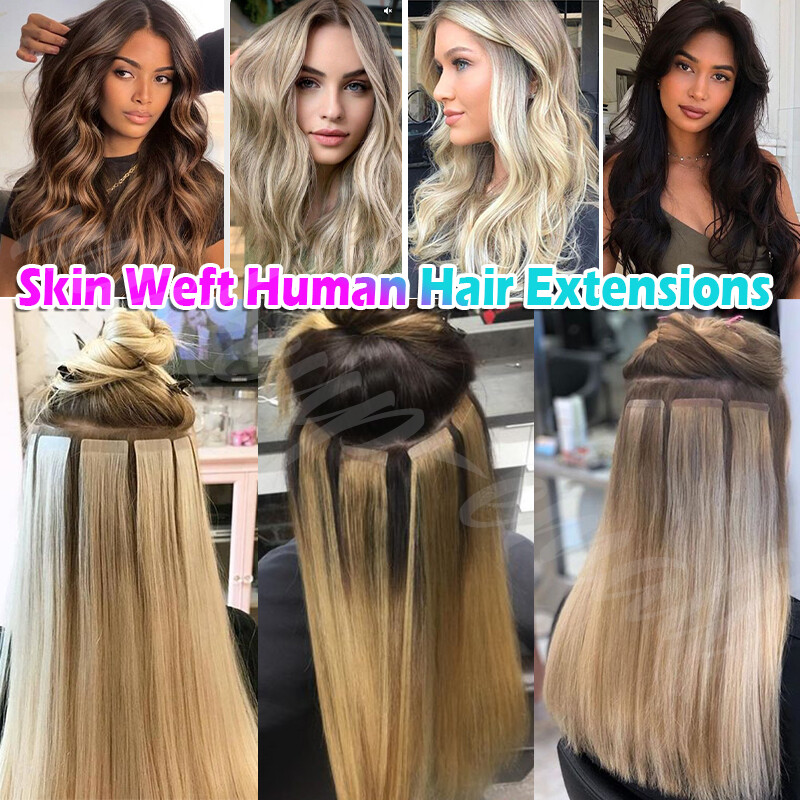 Seamless Double Sided Glue On Human Hair Extensions Tape In/ On Caramel Brown US