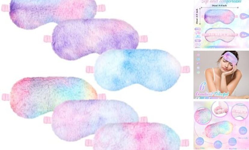 6 Pack Plush Sleep Mask Set, Cute Rainbow, [Variations Not Specified] Tie Dye