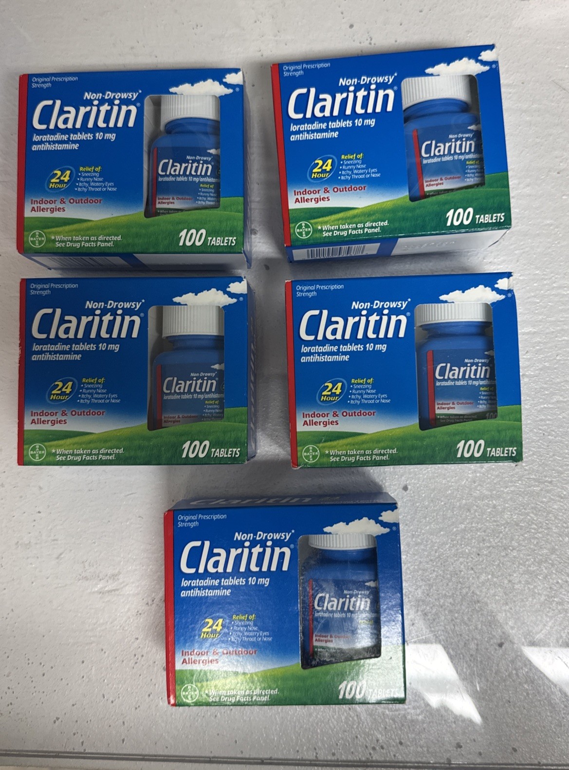 5 Boxes Claritin 24 Hour Non-Drowsy Allergy Relief Tablets 100 Count Exp 12/27