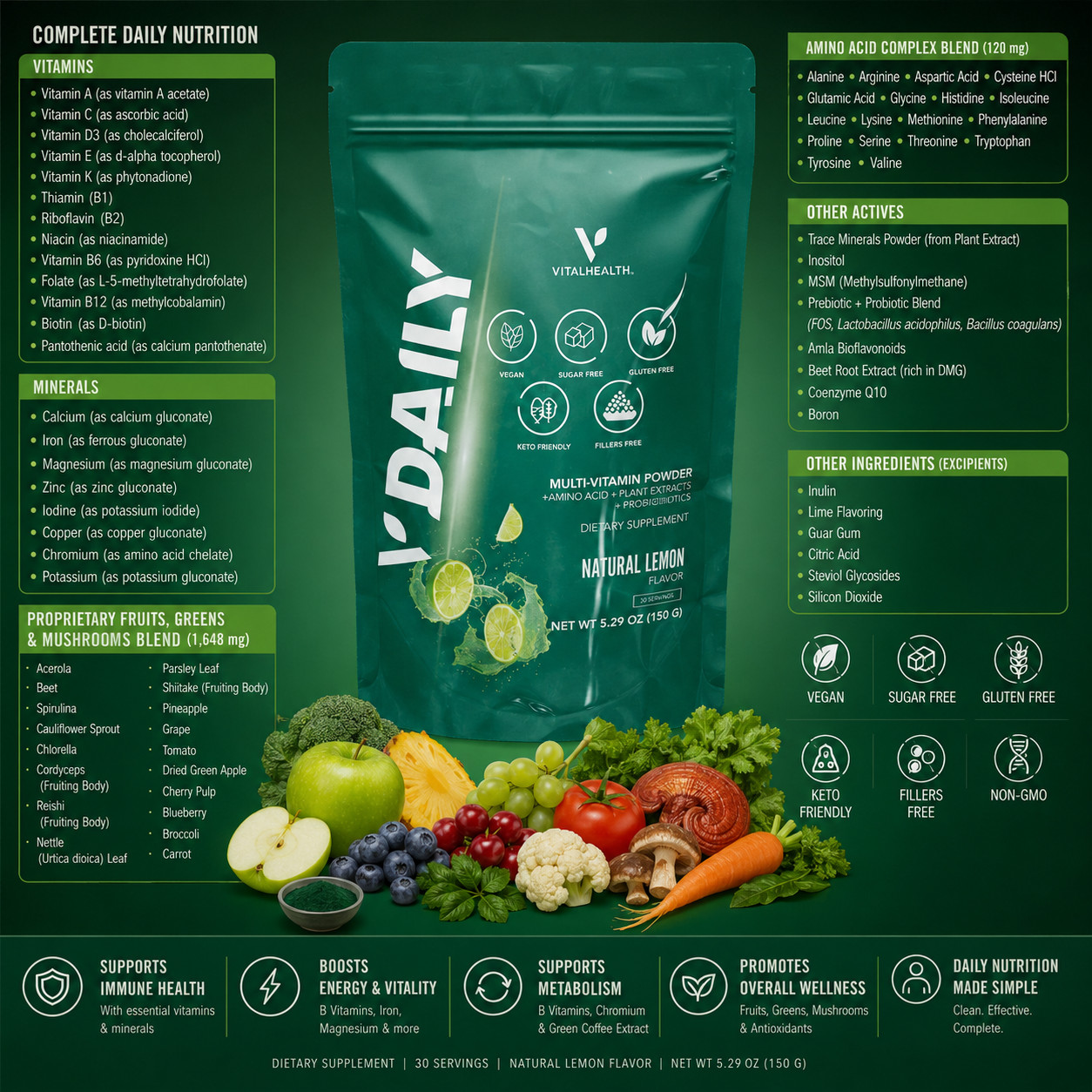 V-Daily VitalHealth Multi-Vitamin Powder Complete Nutrition Supplement