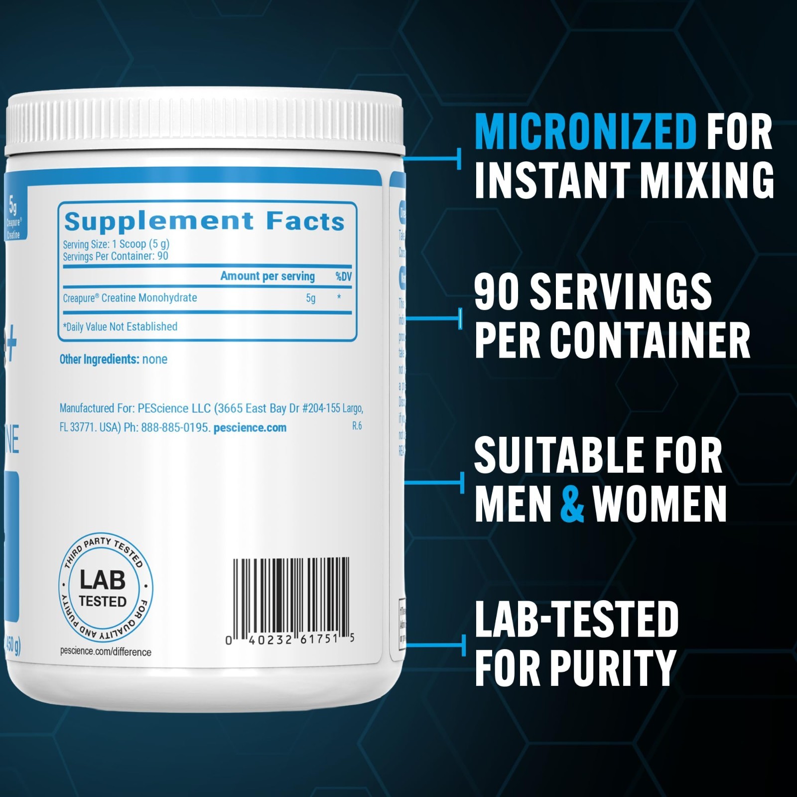 Creatine Monohydrate Powder, 90 Servings, Unflavored | Micronized for Muscle Gro