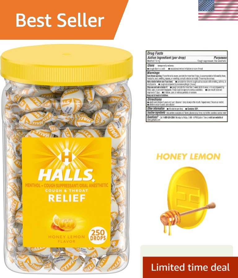 Bulk Honey Lemon Cough Drops: 250 Individually Wrapped Lozenges for Relief