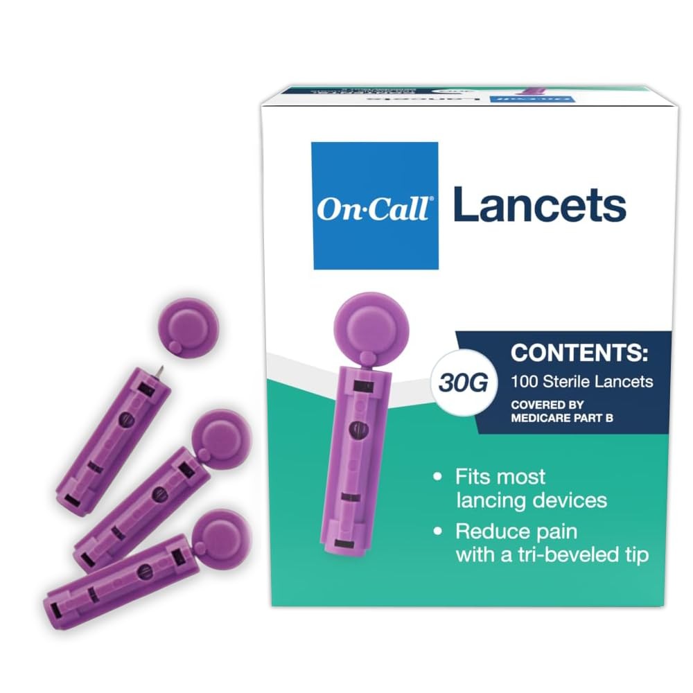 Lancets for Diabetes Testing by On-Call, Fine 100 Count (Pack of 1), Purple