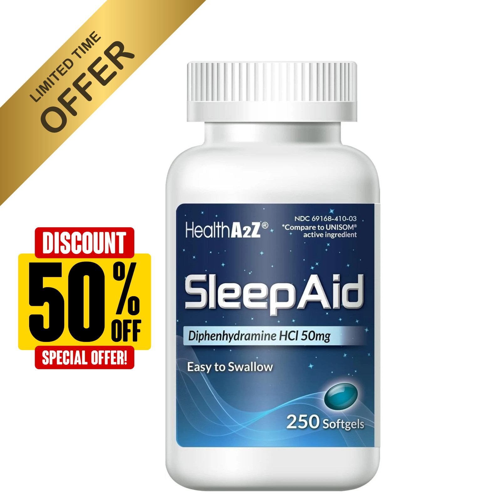 Sleep Aid, Diphenhydramine HCl 50mg, 250 Softgels, Supports Deeper Restful Sleep