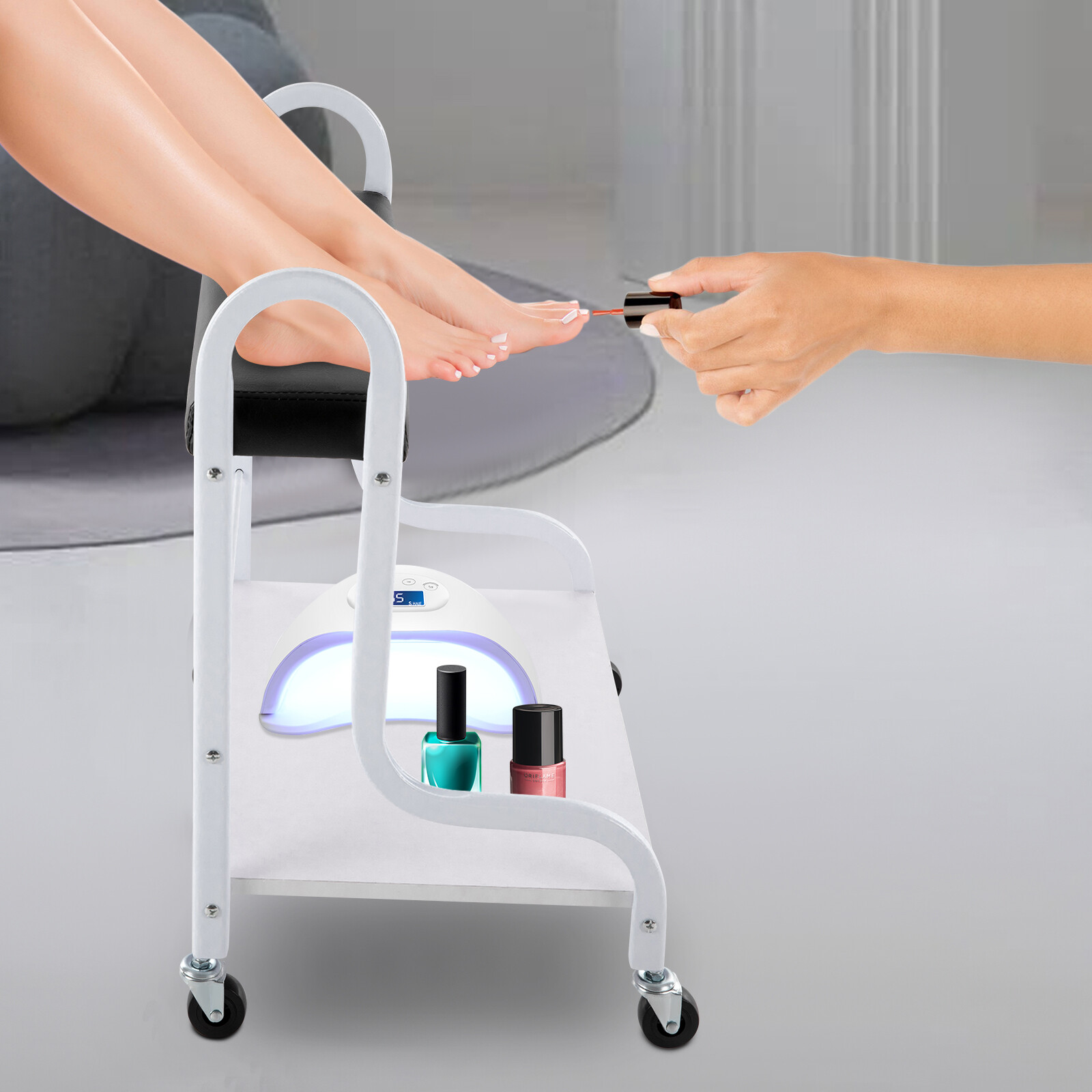2 Layer Silver Beauty Salon Nail Or Foot Bath Spa Portable 4 Wheeled Trolleys