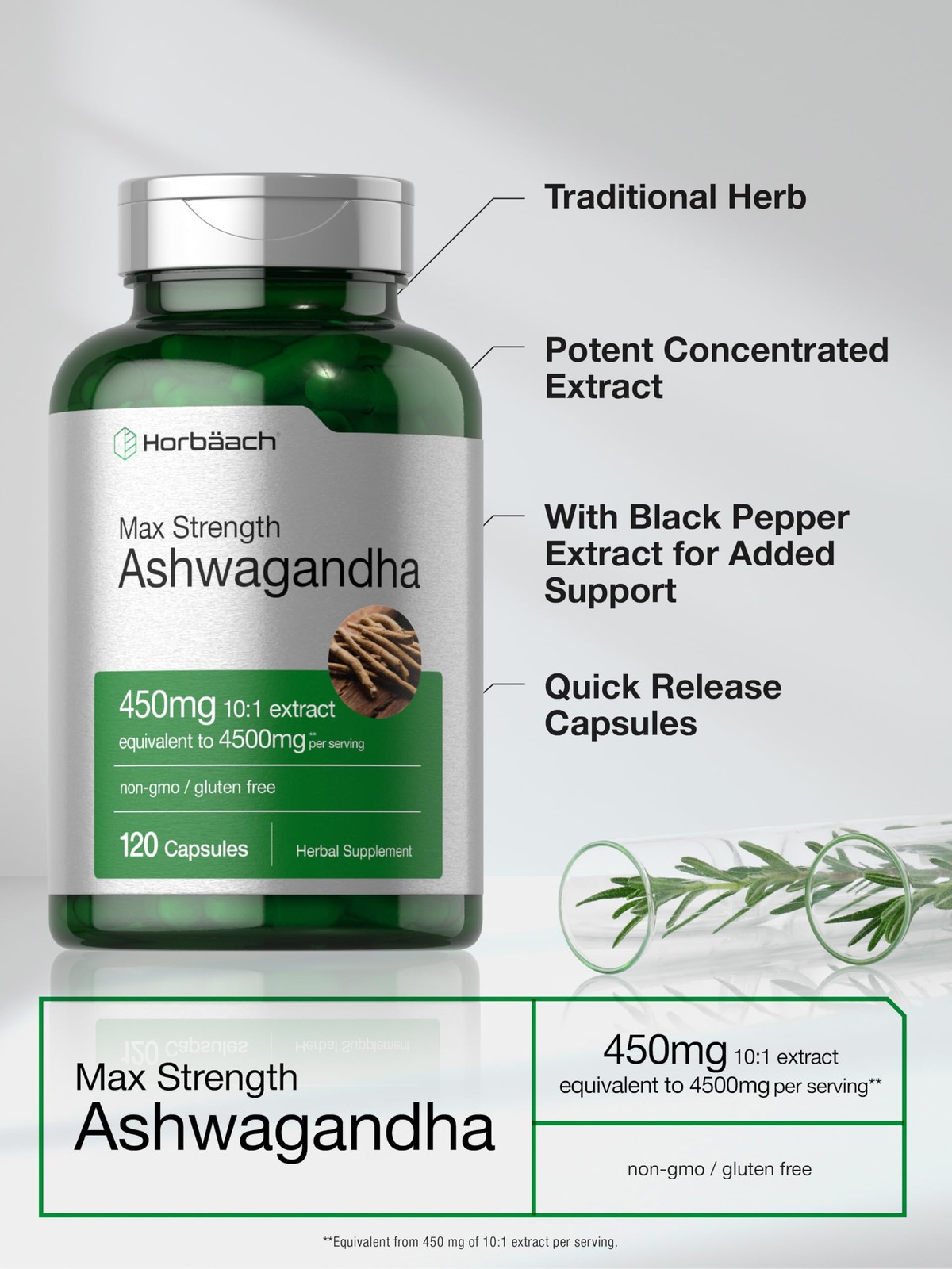 Ashwagandha Capsules | 4500 mg | 120 Count | by Horbaach