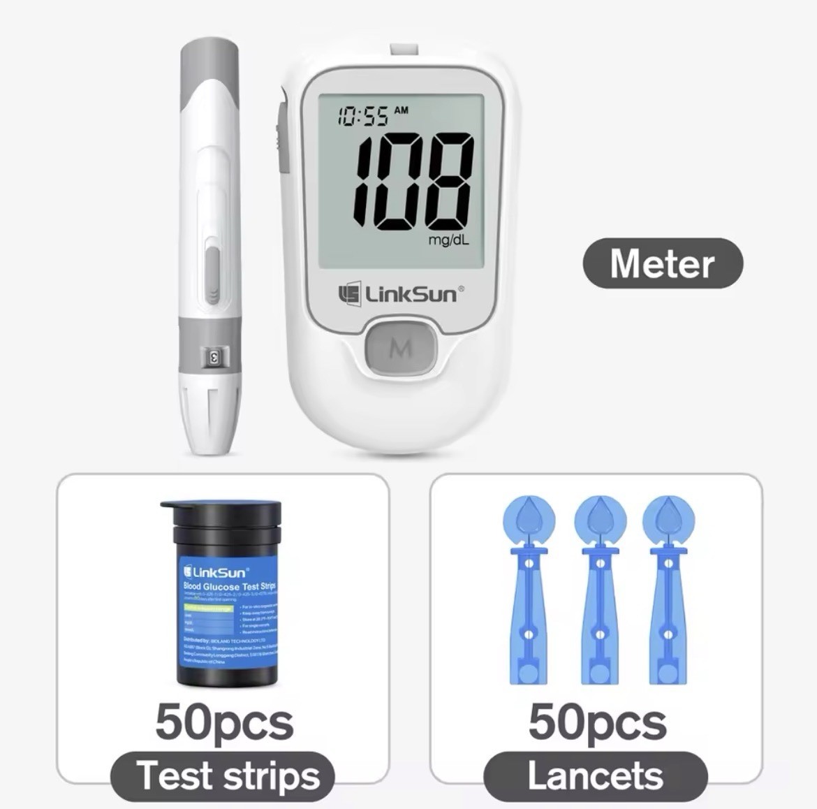 LinkSun G-425-1 No Coding Blood Glucose Meter Kit 50 Strips 50 Lancet And Device