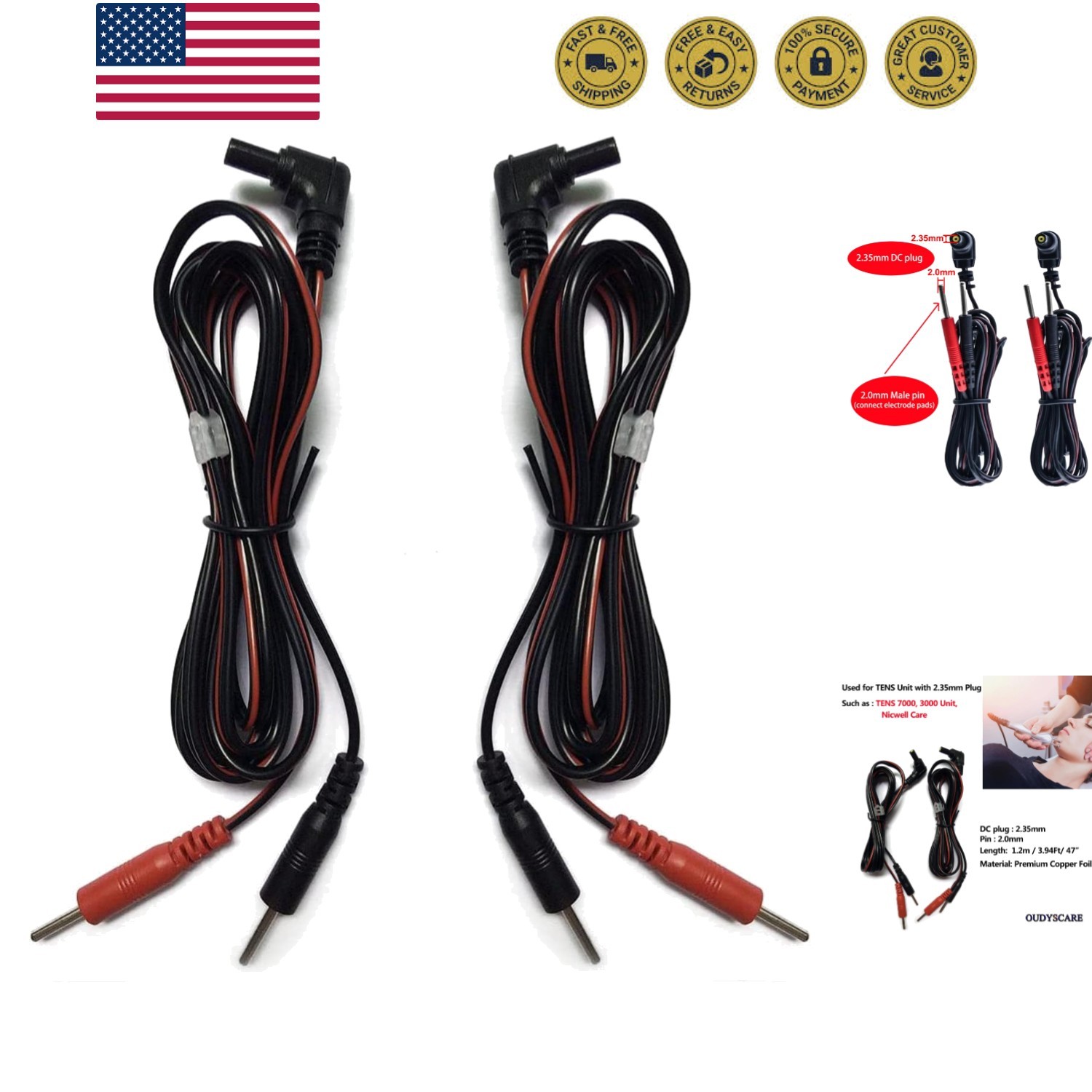 TENS Unit Replacement Lead Wires – Compatible with TENS 7000, TENS 3000 – Not…