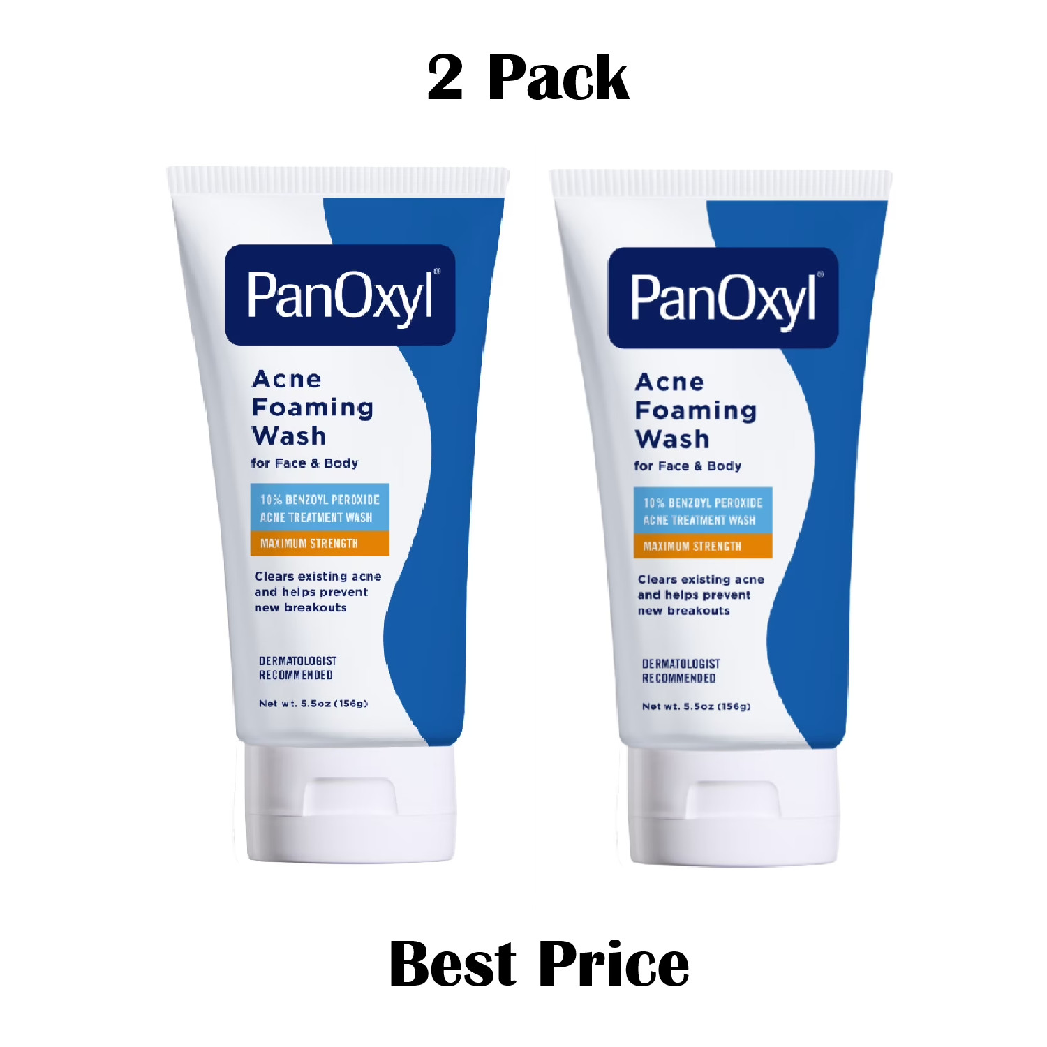 PanOxyl Acne Foaming Wash 10% Benzoyl Peroxide Maximum Strength, 5.5 oz 2 Pack